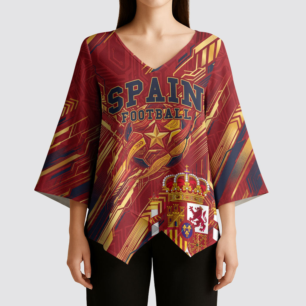 Personalized Spain Football Kimono Sleeve Blouse Spanish Shield Bull Mascot