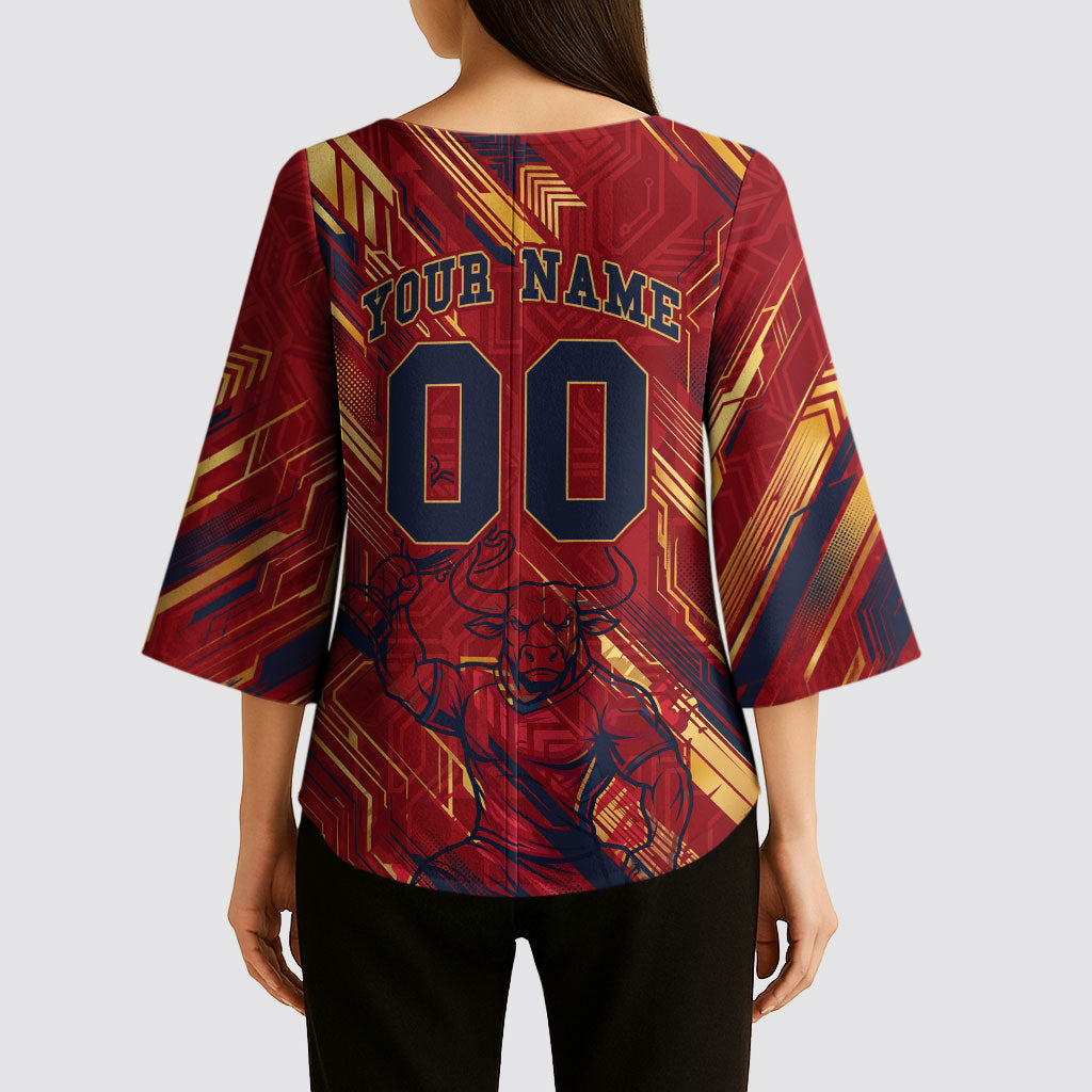 Personalized Spain Football Kimono Sleeve Blouse Spanish Shield Bull Mascot