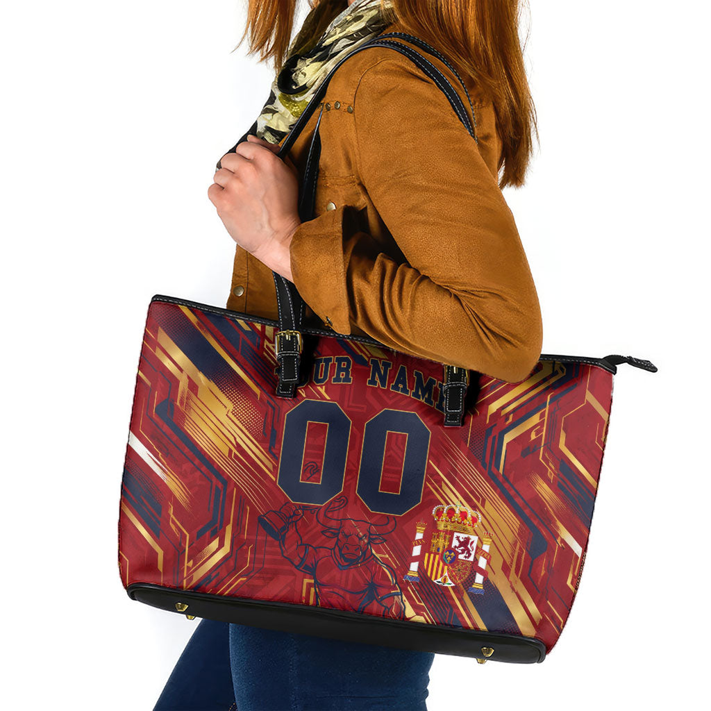 Personalized Spain Football Leather Tote Bag Spanish Shield Bull Mascot