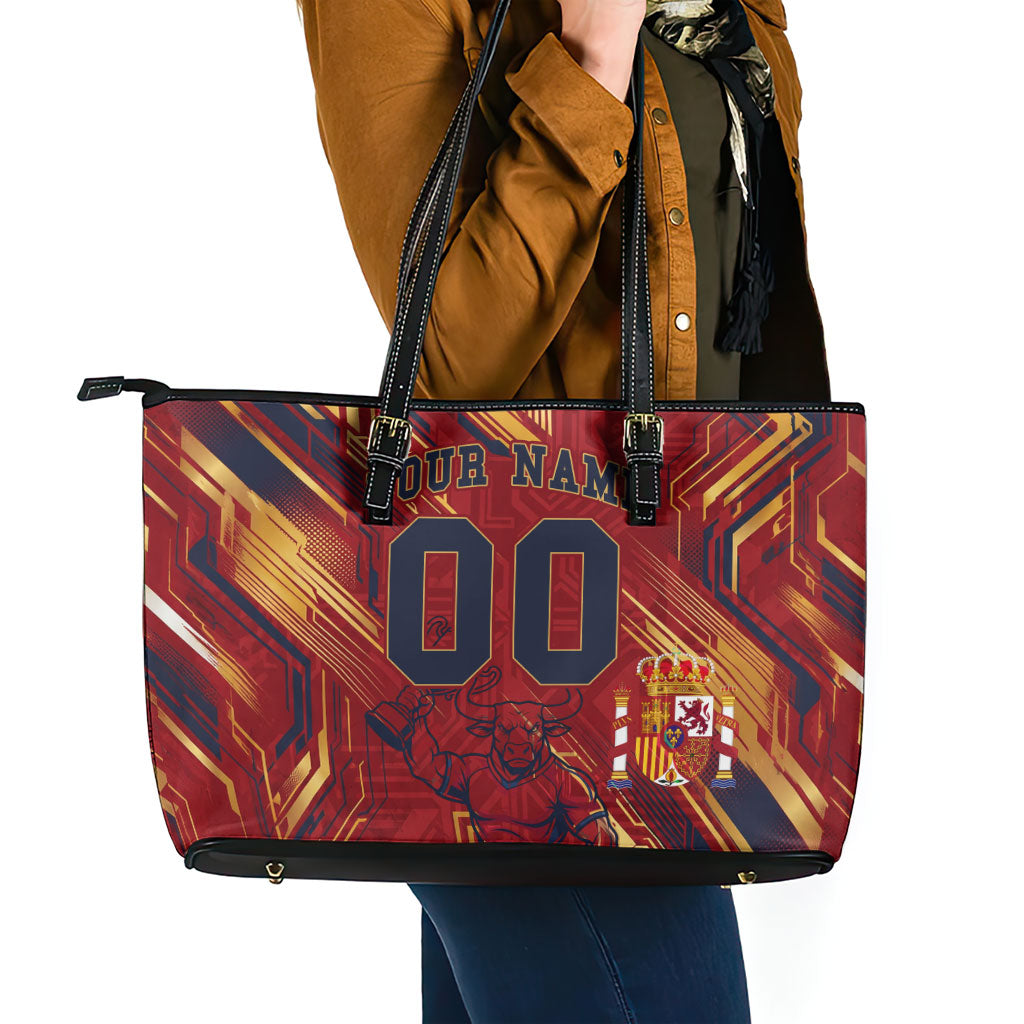 Personalized Spain Football Leather Tote Bag Spanish Shield Bull Mascot