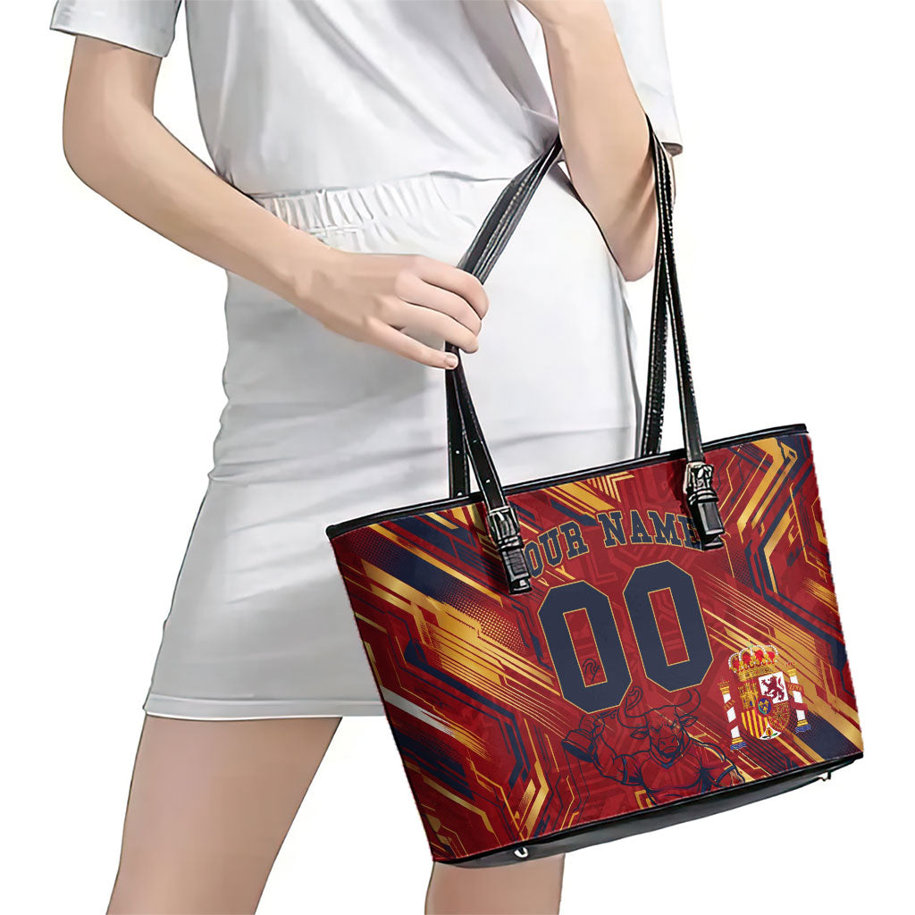 Personalized Spain Football Leather Tote Bag Spanish Shield Bull Mascot