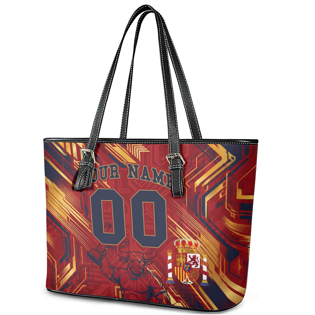 Personalized Spain Football Leather Tote Bag Spanish Shield Bull Mascot