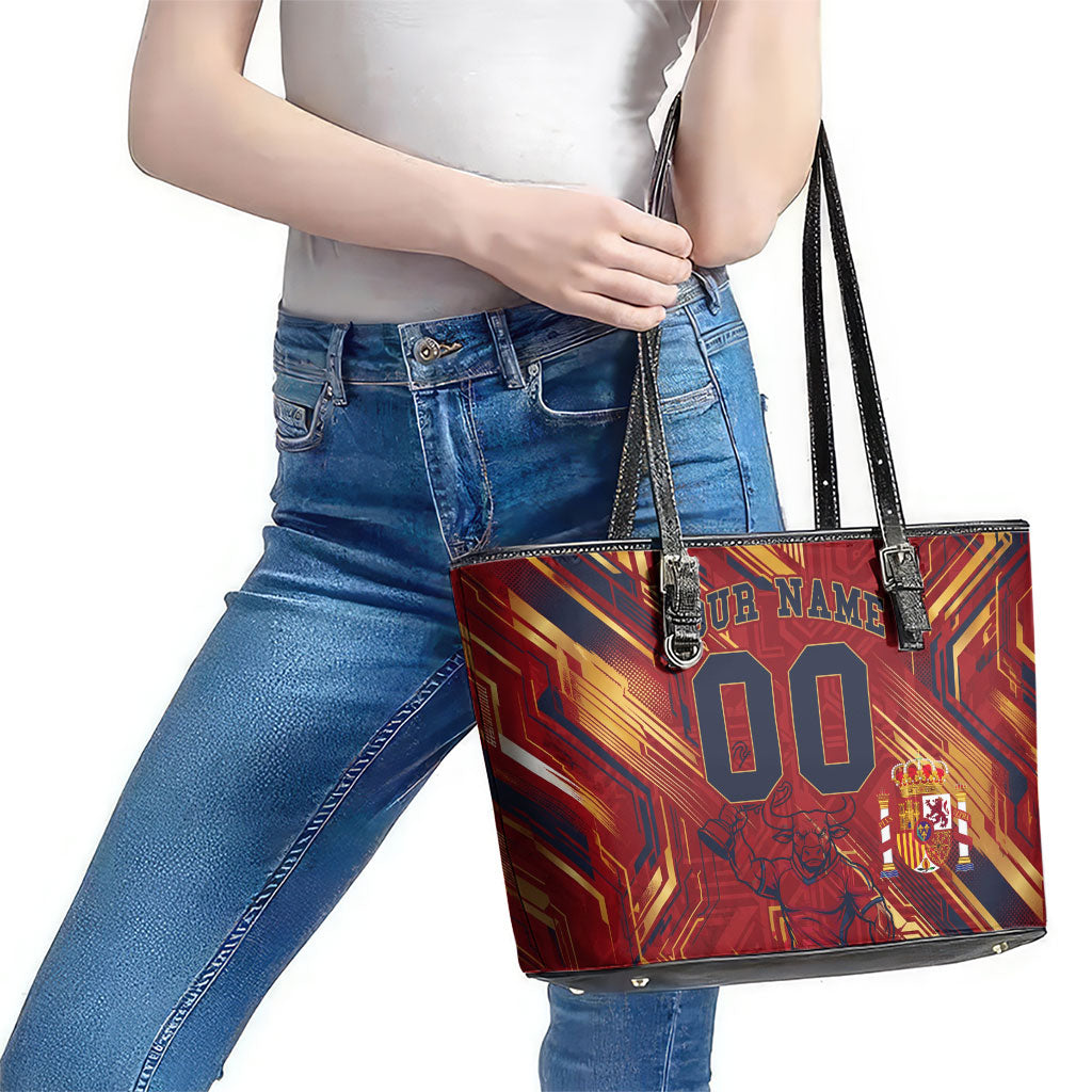 Personalized Spain Football Leather Tote Bag Spanish Shield Bull Mascot