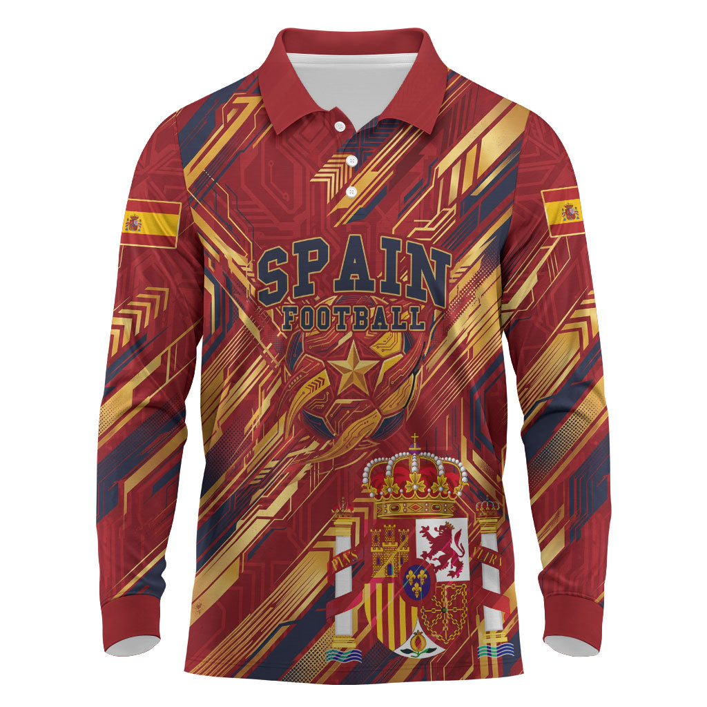 Personalized Spain Football Long Sleeve Polo Shirt Spanish Shield Bull Mascot