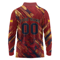 Personalized Spain Football Long Sleeve Polo Shirt Spanish Shield Bull Mascot