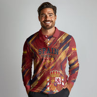 Personalized Spain Football Long Sleeve Polo Shirt Spanish Shield Bull Mascot