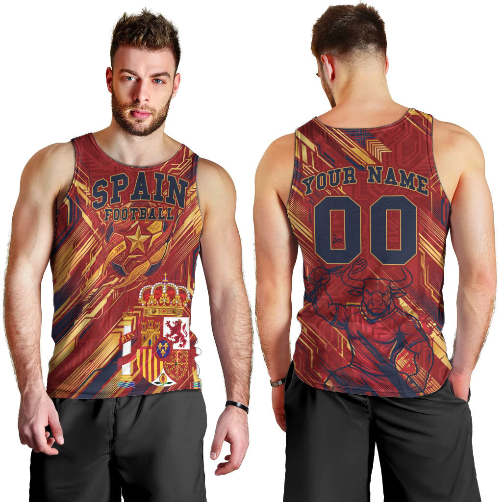 Personalized Spain Football Men Tank Top Spanish Shield Bull Mascot