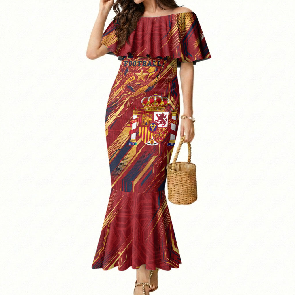 Personalized Spain Football Mermaid Dress Spanish Shield Bull Mascot