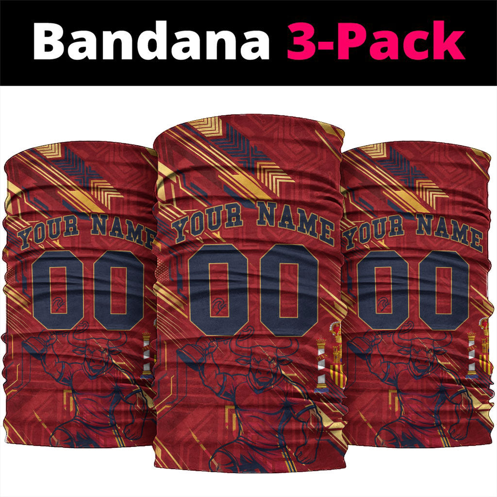 Personalized Spain Football Neck Gaiter Spanish Shield Bull Mascot