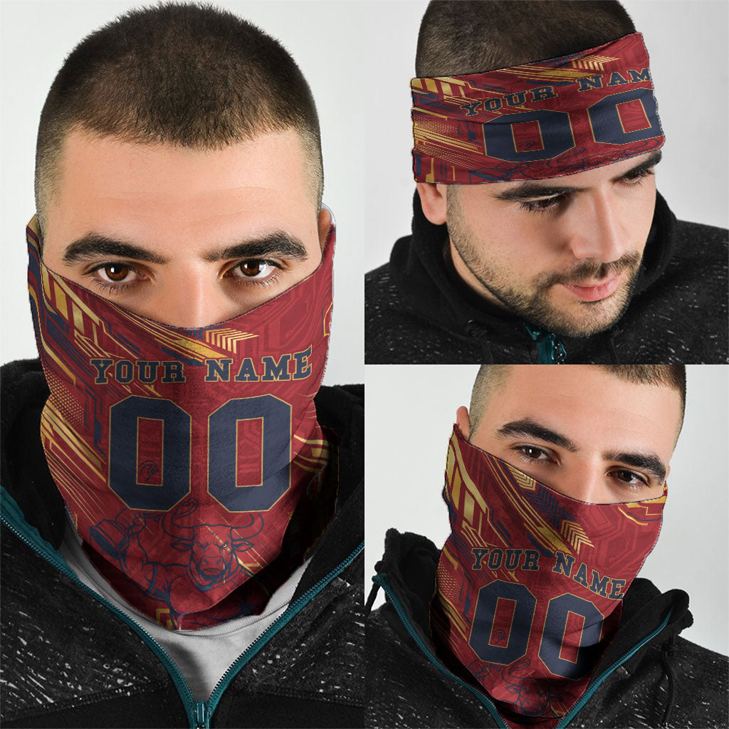 Personalized Spain Football Neck Gaiter Spanish Shield Bull Mascot
