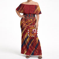 Personalized Spain Football Off Shoulder Maxi Dress Spanish Shield Bull Mascot