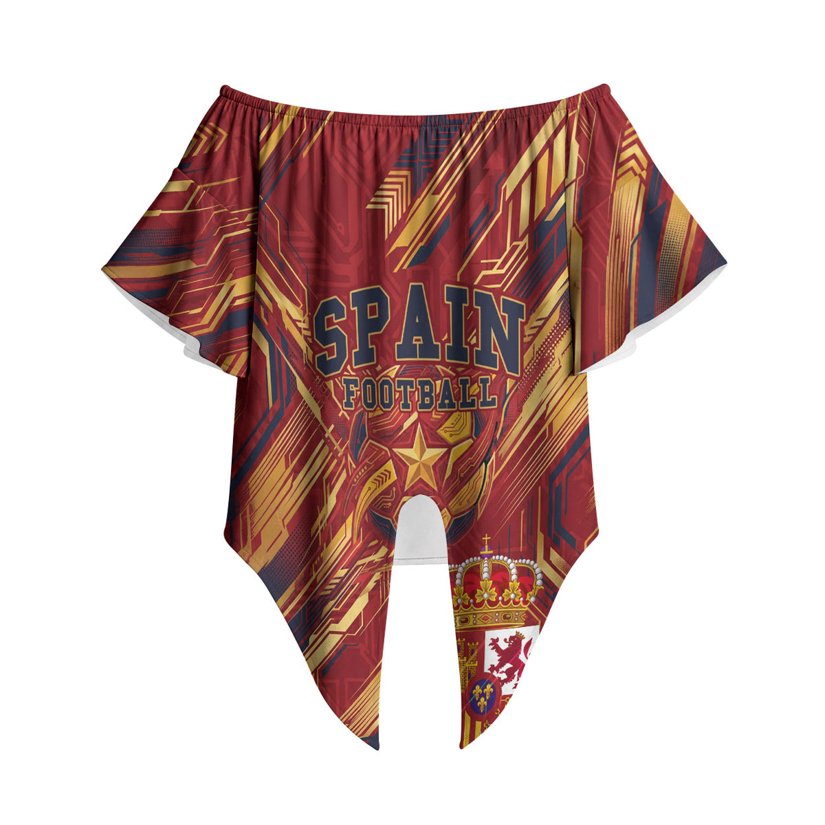 Personalized Spain Football Off Shoulder Wrap Waist Top Spanish Shield Bull Mascot