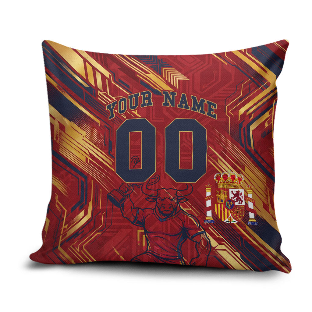 Personalized Spain Football Pillow Cover Spanish Shield Bull Mascot