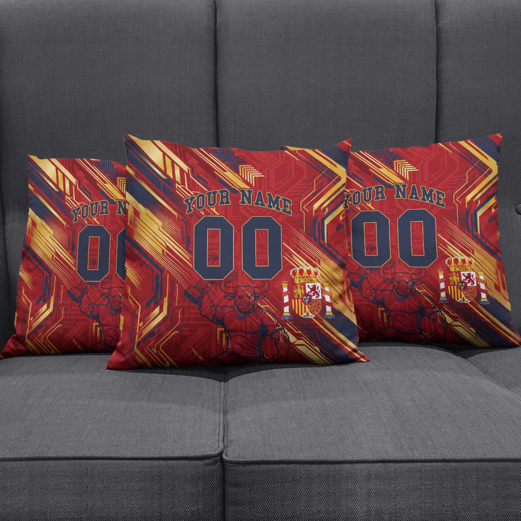 Personalized Spain Football Pillow Cover Spanish Shield Bull Mascot