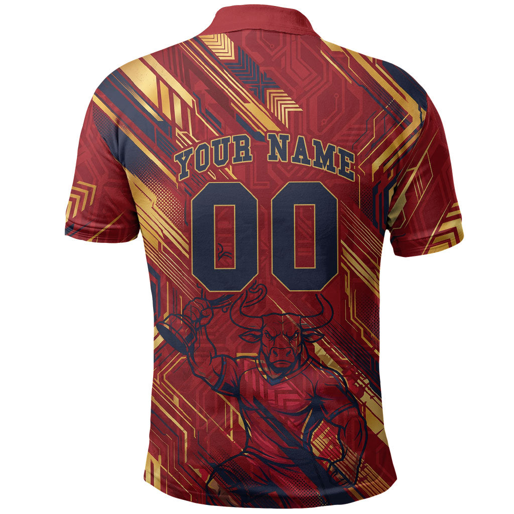 Personalized Spain Football Polo Shirt Spanish Shield Bull Mascot