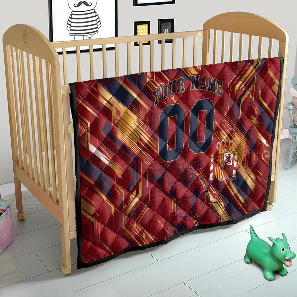 Personalized Spain Football Quilt Spanish Shield Bull Mascot