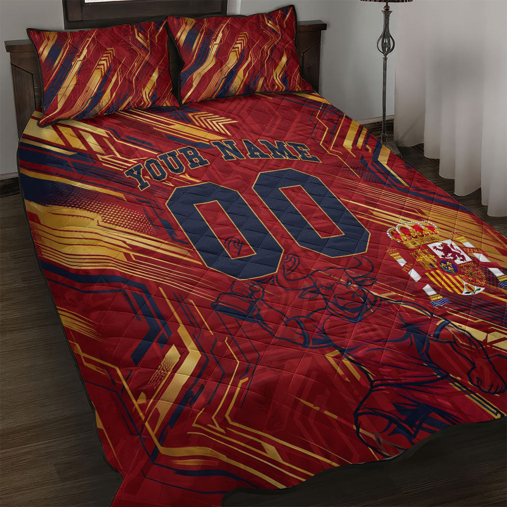 Personalized Spain Football Quilt Bed Set Spanish Shield Bull Mascot