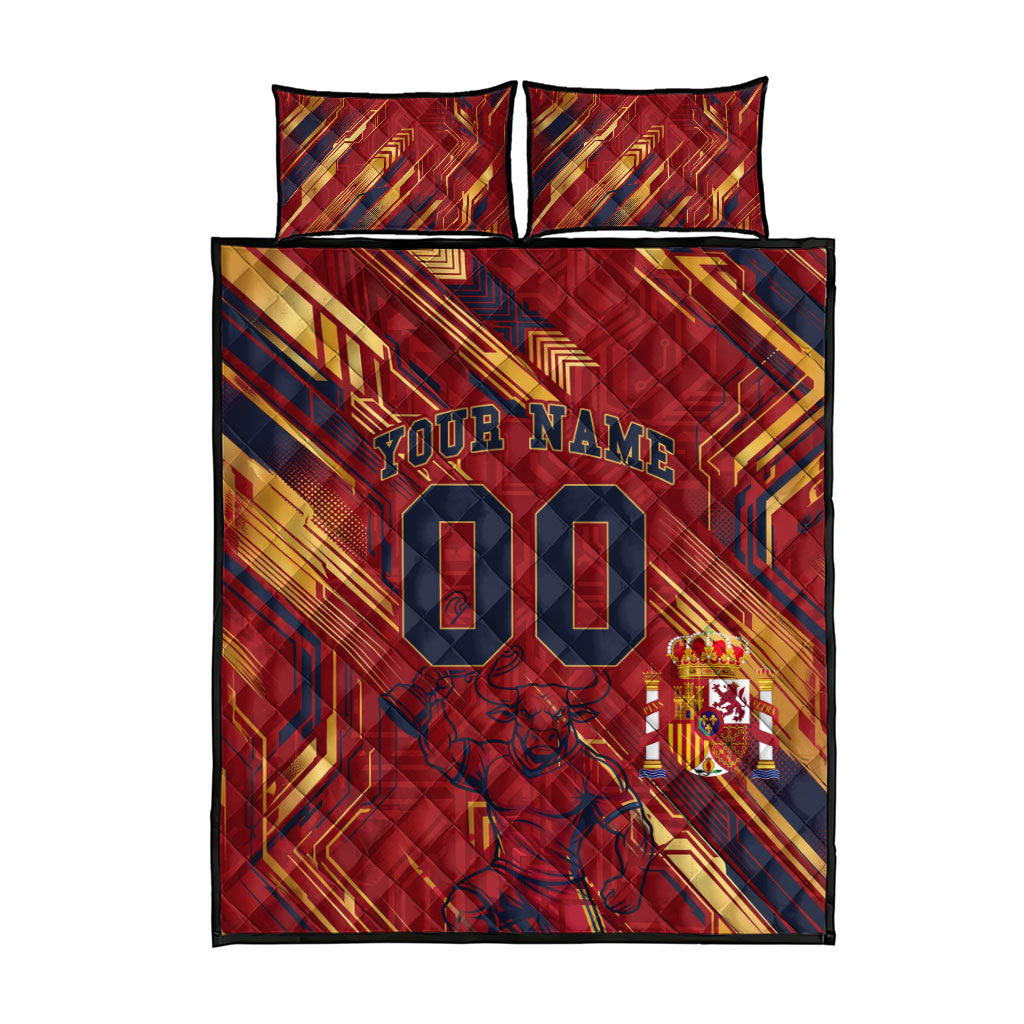 Personalized Spain Football Quilt Bed Set Spanish Shield Bull Mascot
