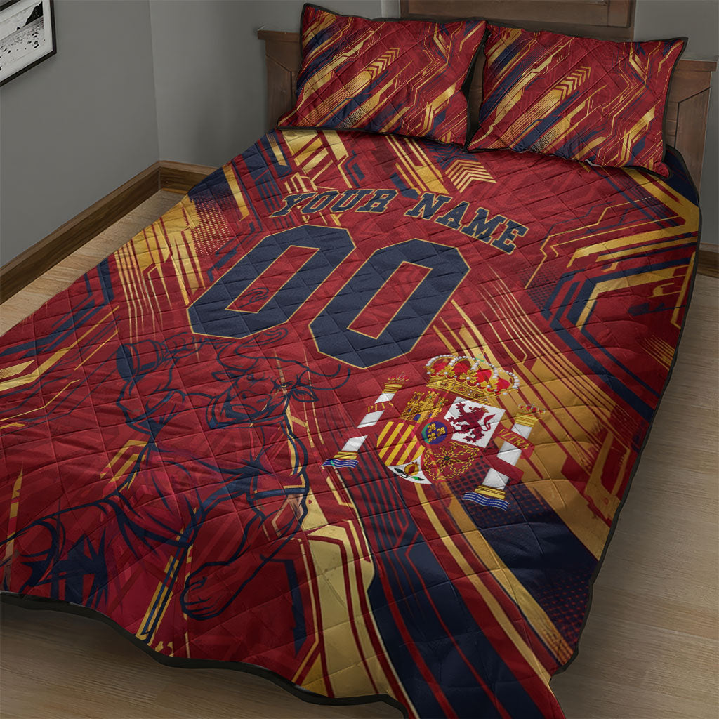 Personalized Spain Football Quilt Bed Set Spanish Shield Bull Mascot