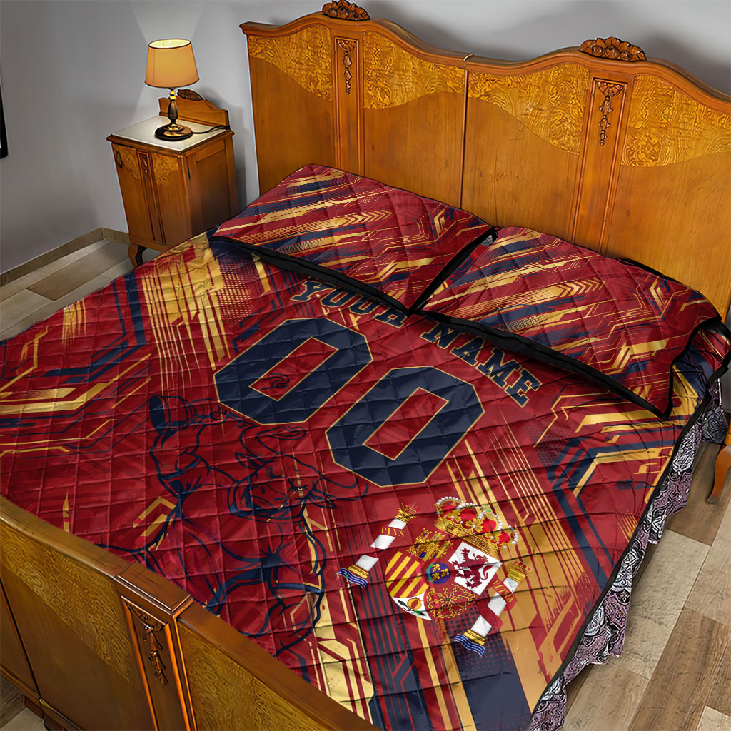 Personalized Spain Football Quilt Bed Set Spanish Shield Bull Mascot