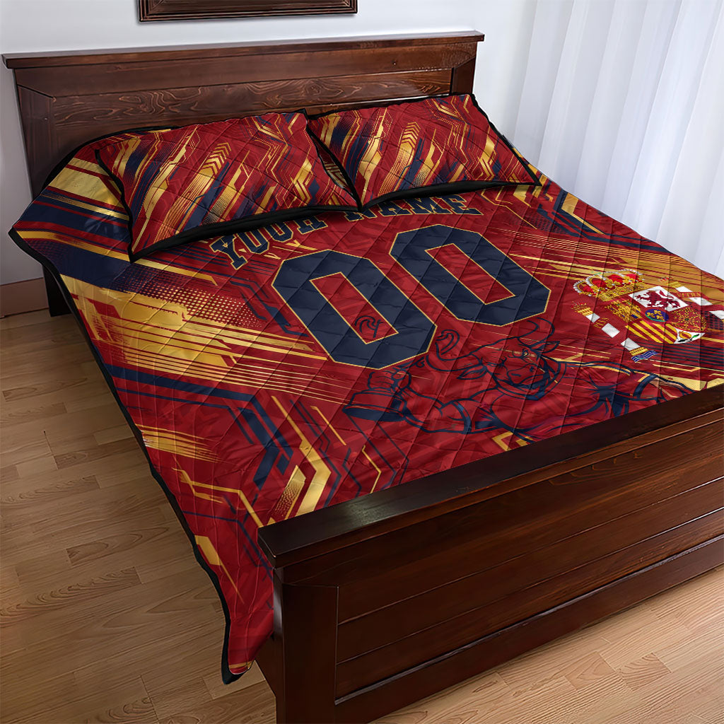 Personalized Spain Football Quilt Bed Set Spanish Shield Bull Mascot