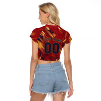 Personalized Spain Football Raglan Cropped T Shirt Spanish Shield Bull Mascot