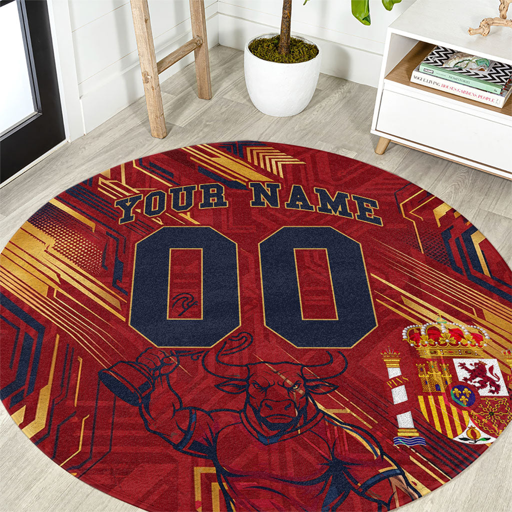 Personalized Spain Football Round Carpet Spanish Shield Bull Mascot