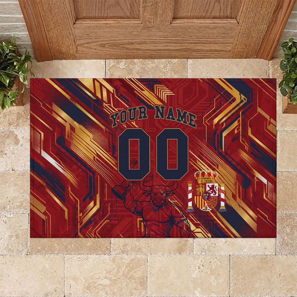 Personalized Spain Football Rubber Doormat Spanish Shield Bull Mascot