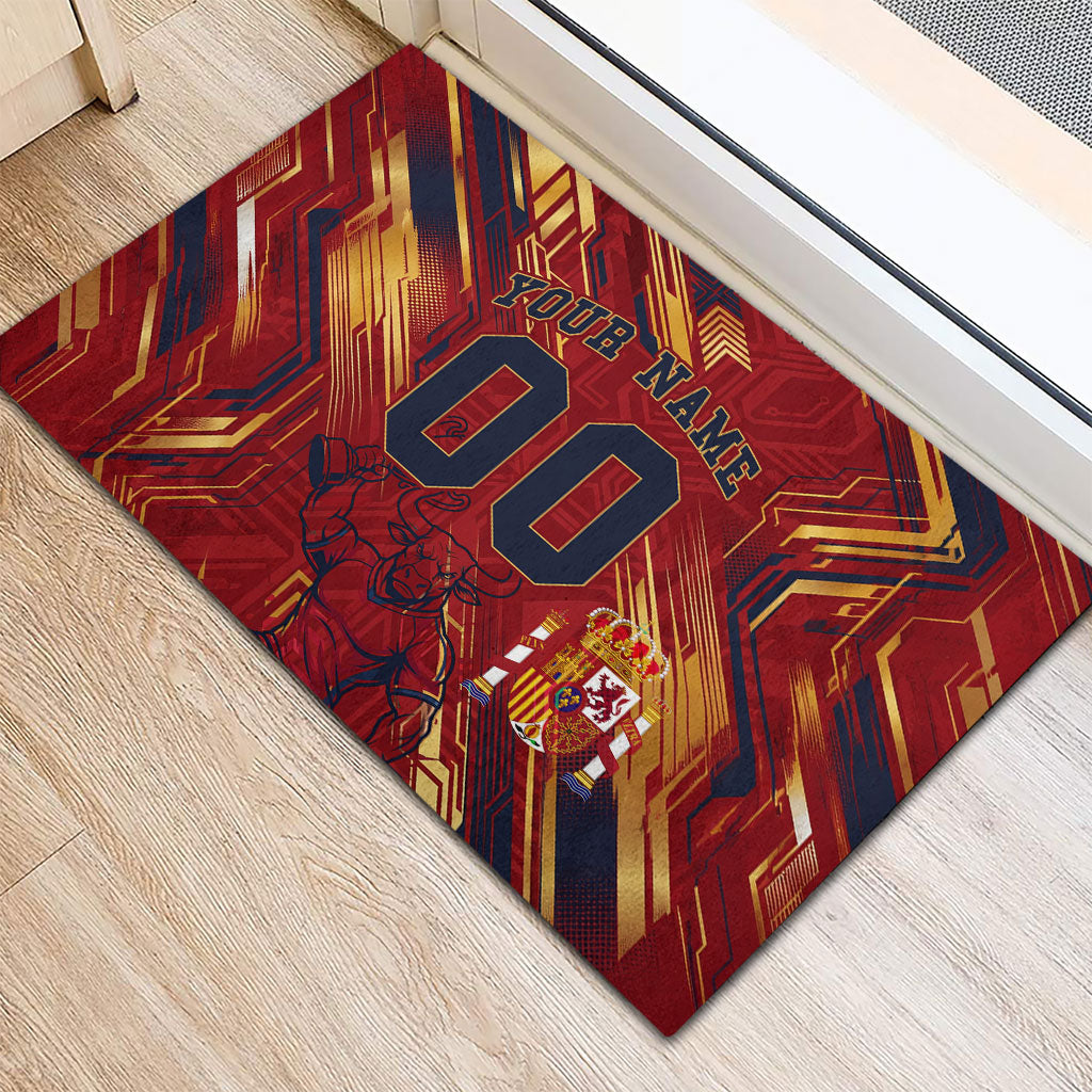 Personalized Spain Football Rubber Doormat Spanish Shield Bull Mascot