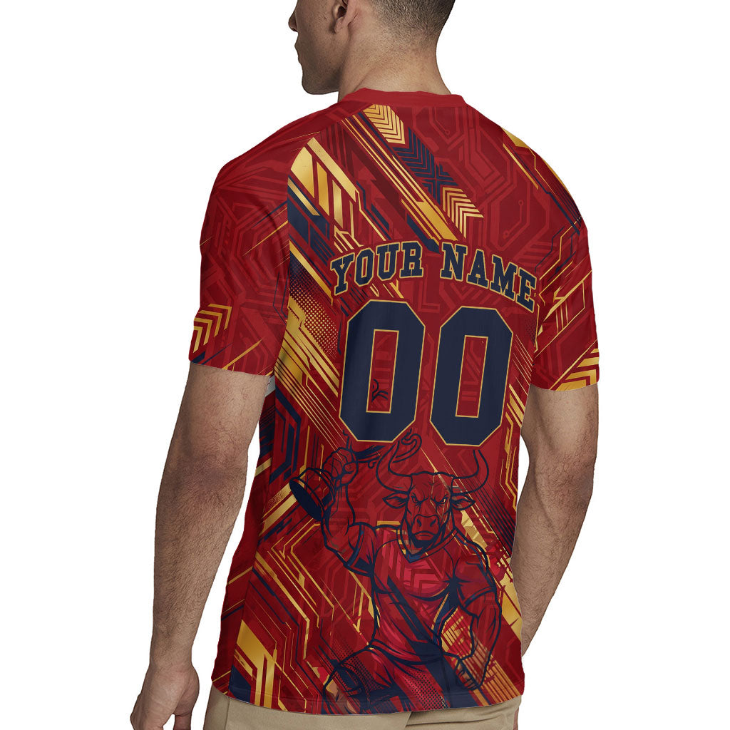 Personalized Spain Football Rugby Jersey Spanish Shield Bull Mascot