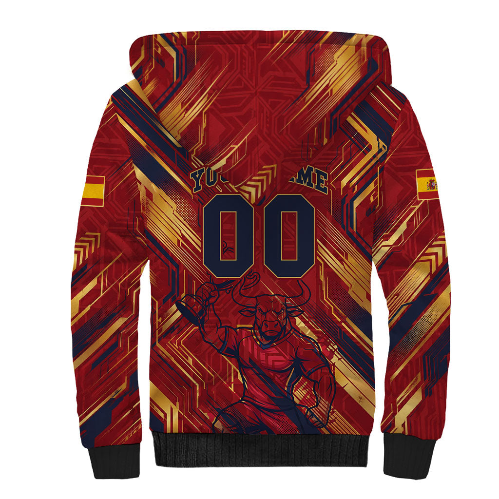 Personalized Spain Football Sherpa Hoodie Spanish Shield Bull Mascot
