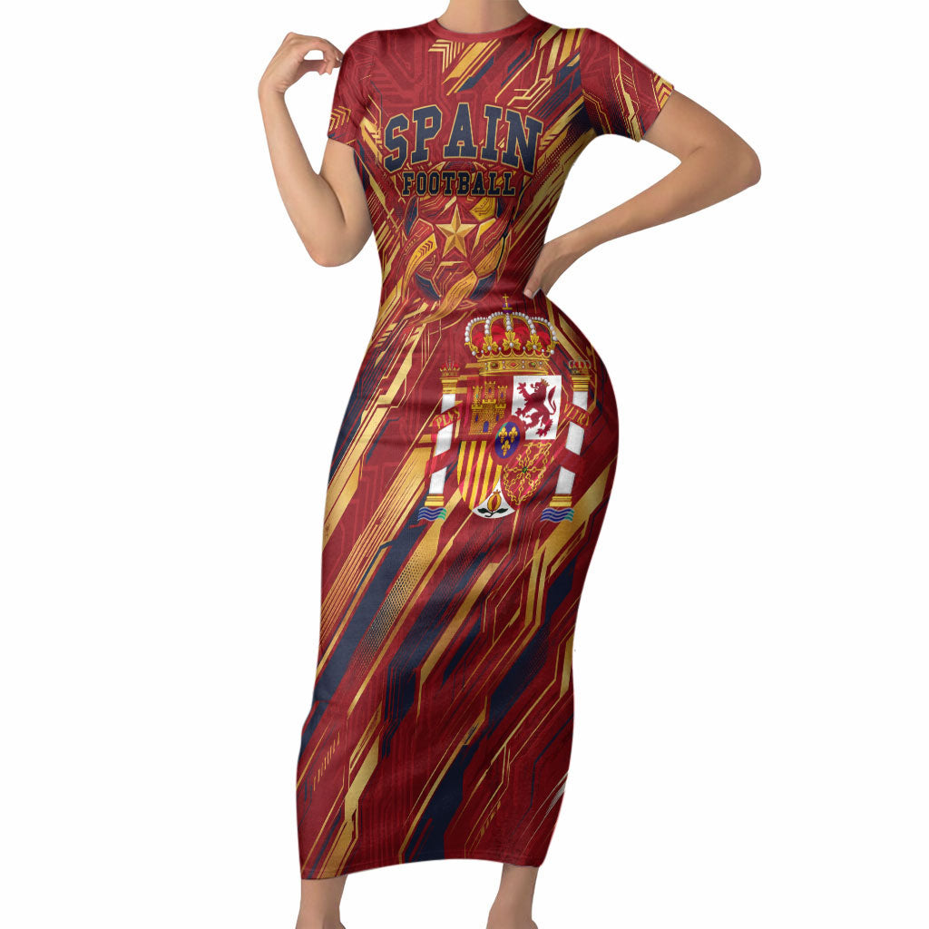 Personalized Spain Football Short Sleeve Bodycon Dress Spanish Shield Bull Mascot