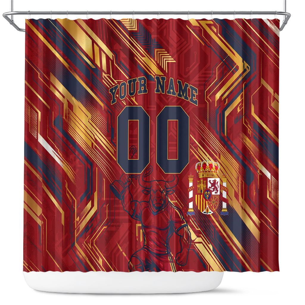 Personalized Spain Football Shower Curtain Spanish Shield Bull Mascot