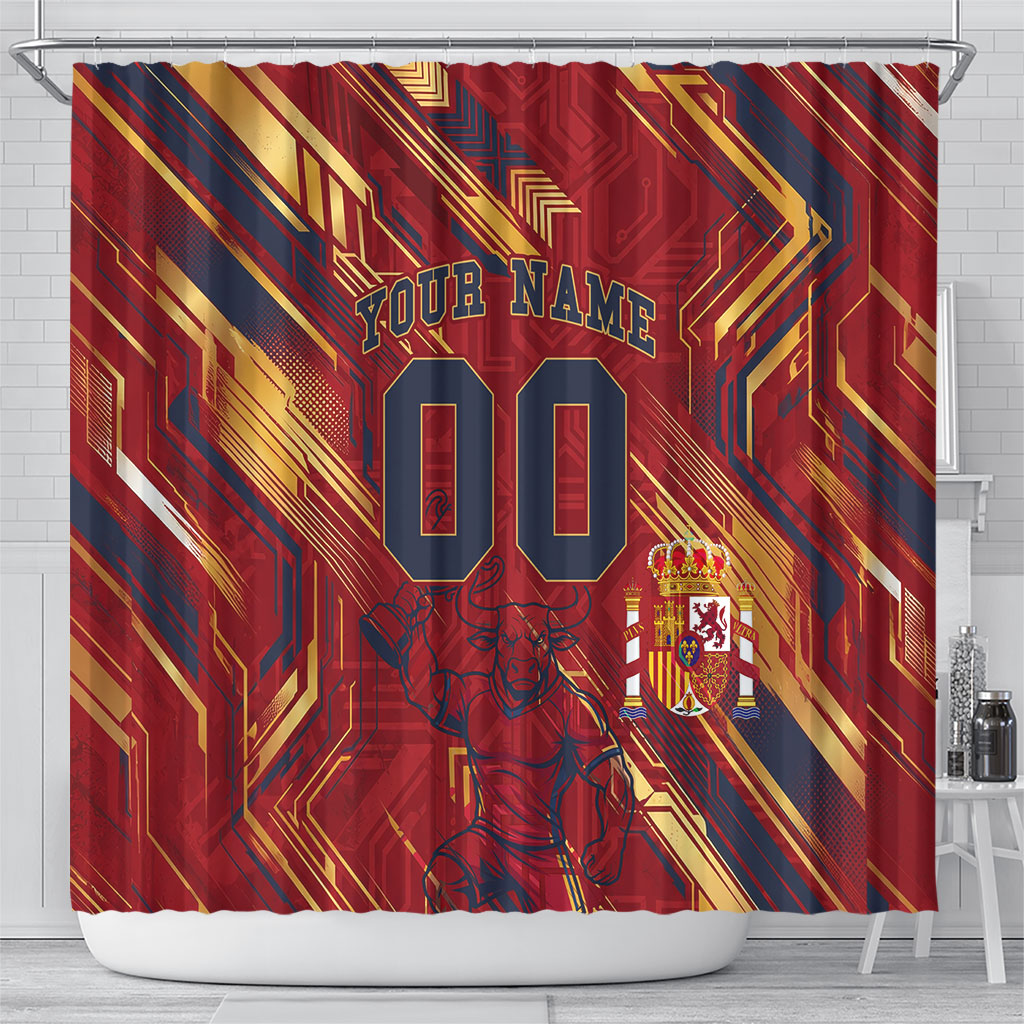 Personalized Spain Football Shower Curtain Spanish Shield Bull Mascot