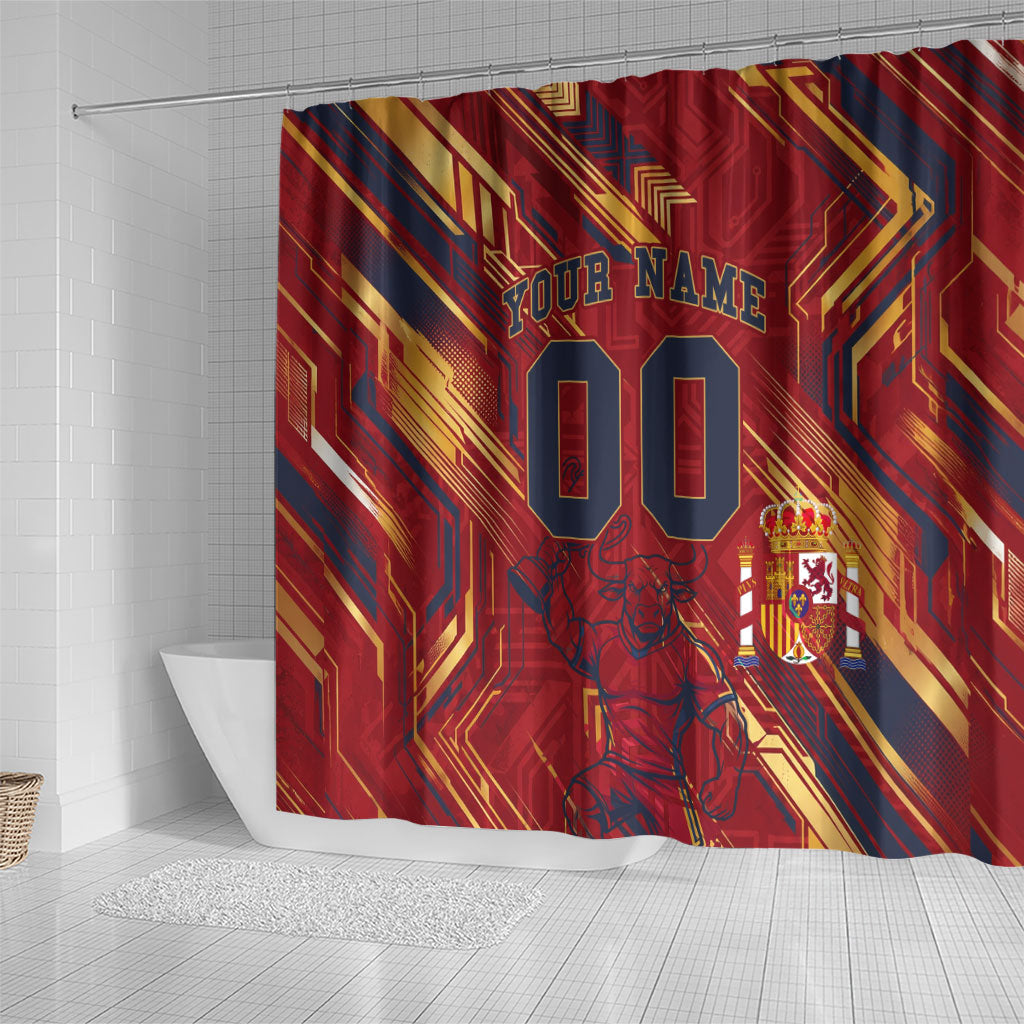 Personalized Spain Football Shower Curtain Spanish Shield Bull Mascot