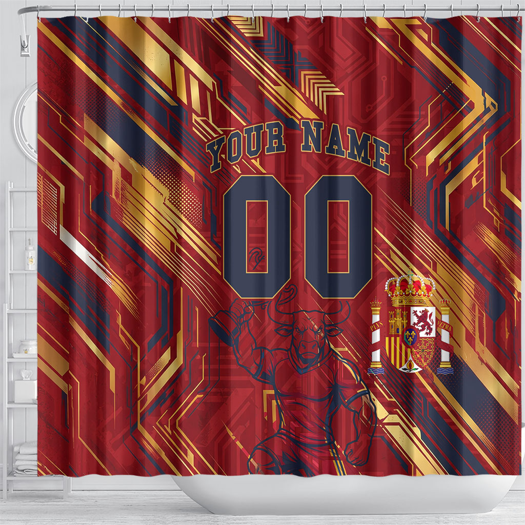Personalized Spain Football Shower Curtain Spanish Shield Bull Mascot