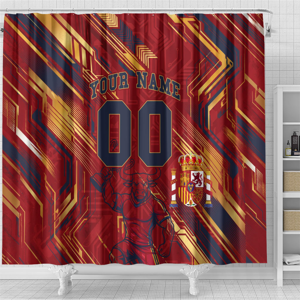 Personalized Spain Football Shower Curtain Spanish Shield Bull Mascot
