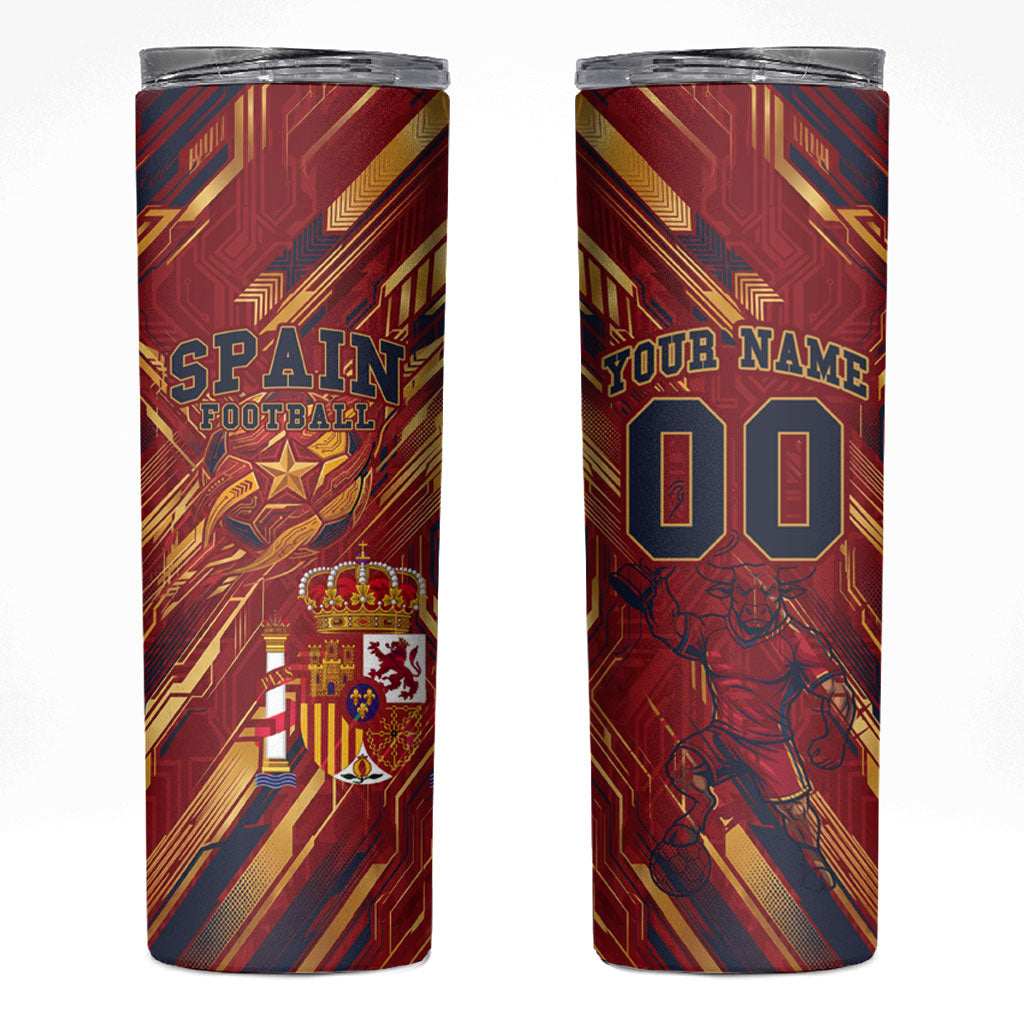 Personalized Spain Football Skinny Tumbler Spanish Shield Bull Mascot