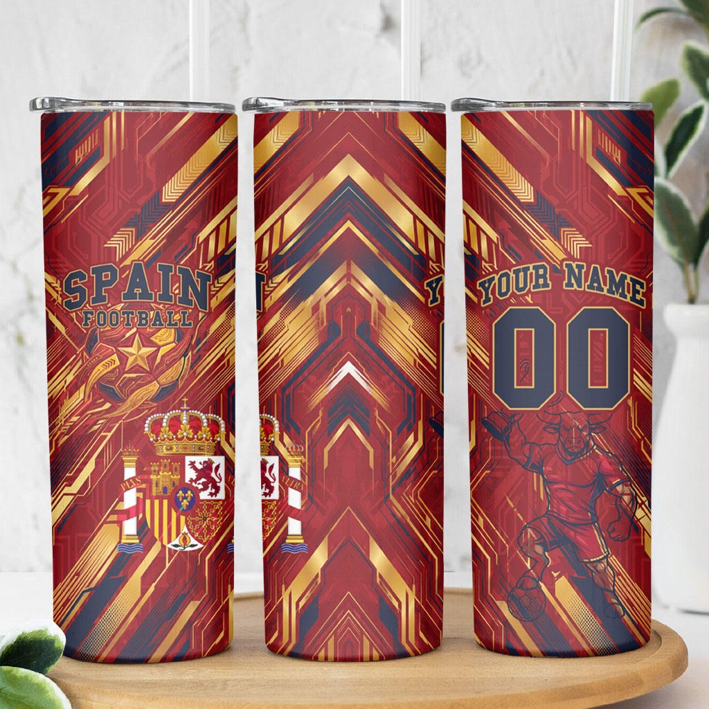 Personalized Spain Football Skinny Tumbler Spanish Shield Bull Mascot