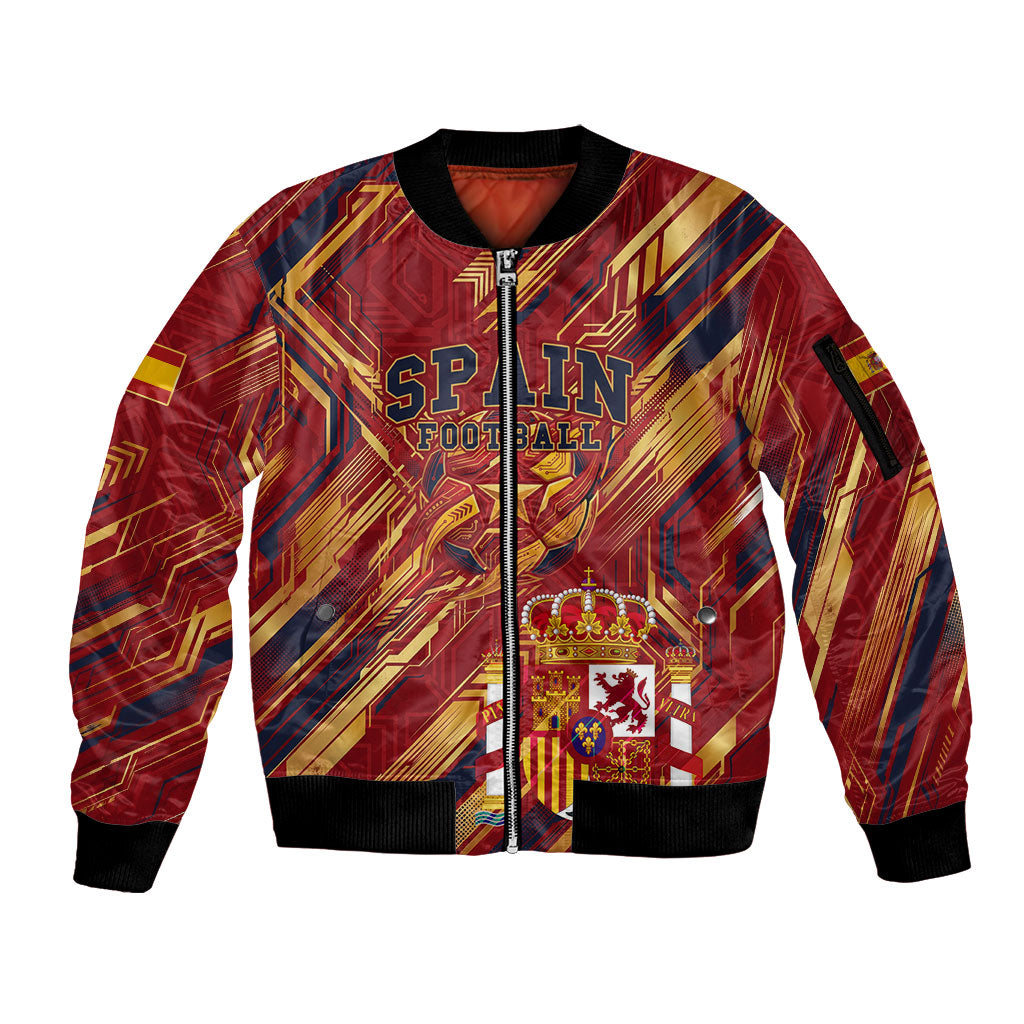 Personalized Spain Football Sleeve Zip Bomber Jacket Spanish Shield Bull Mascot