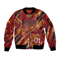 Personalized Spain Football Sleeve Zip Bomber Jacket Spanish Shield Bull Mascot