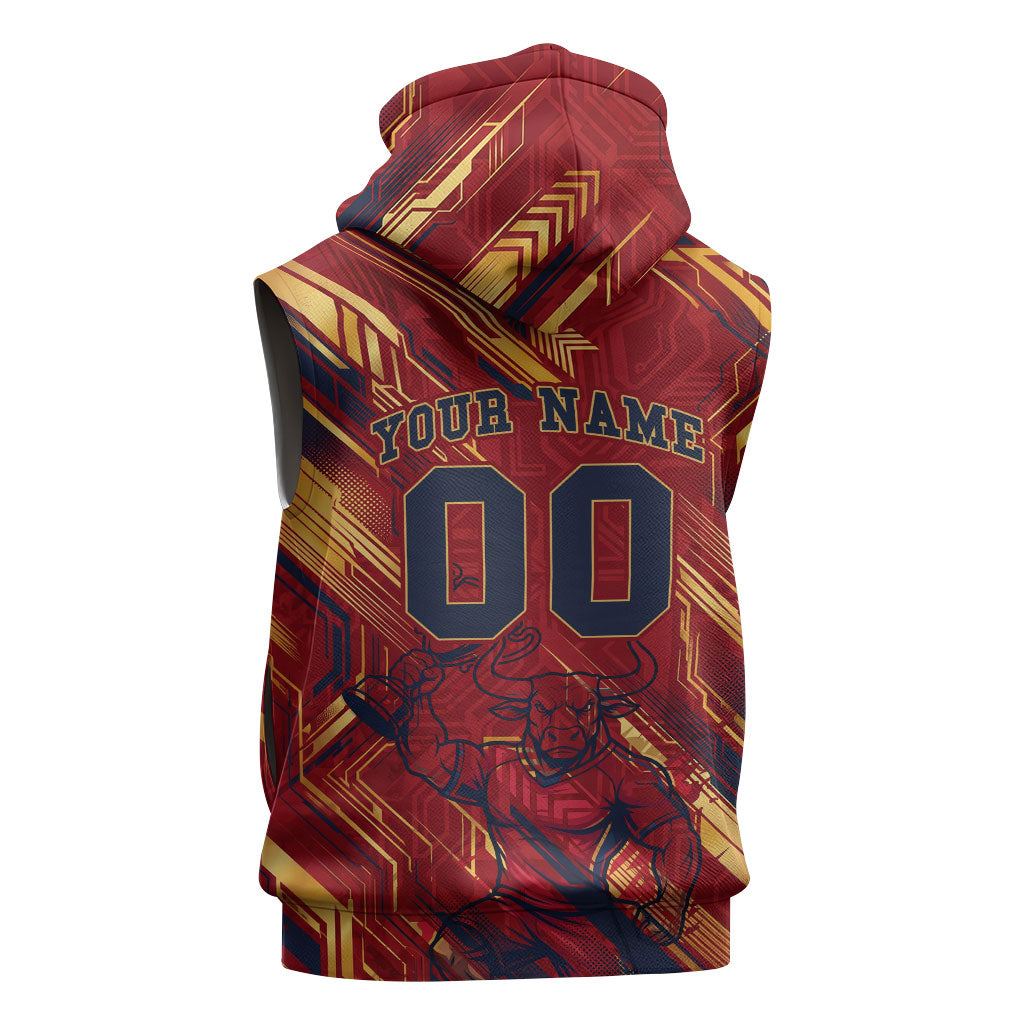 Personalized Spain Football Sleeveless Hoodie Spanish Shield Bull Mascot