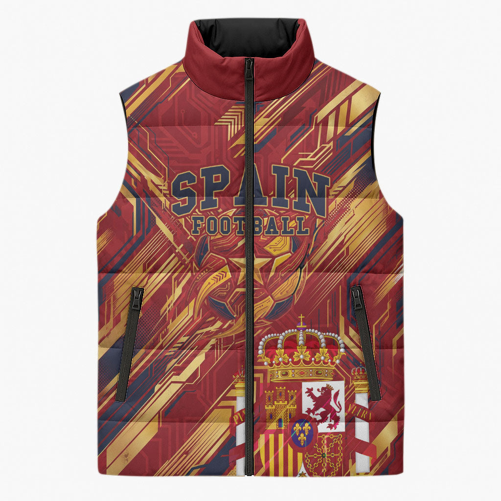 Personalized Spain Football Sleeveless Puffer Jacket Spanish Shield Bull Mascot