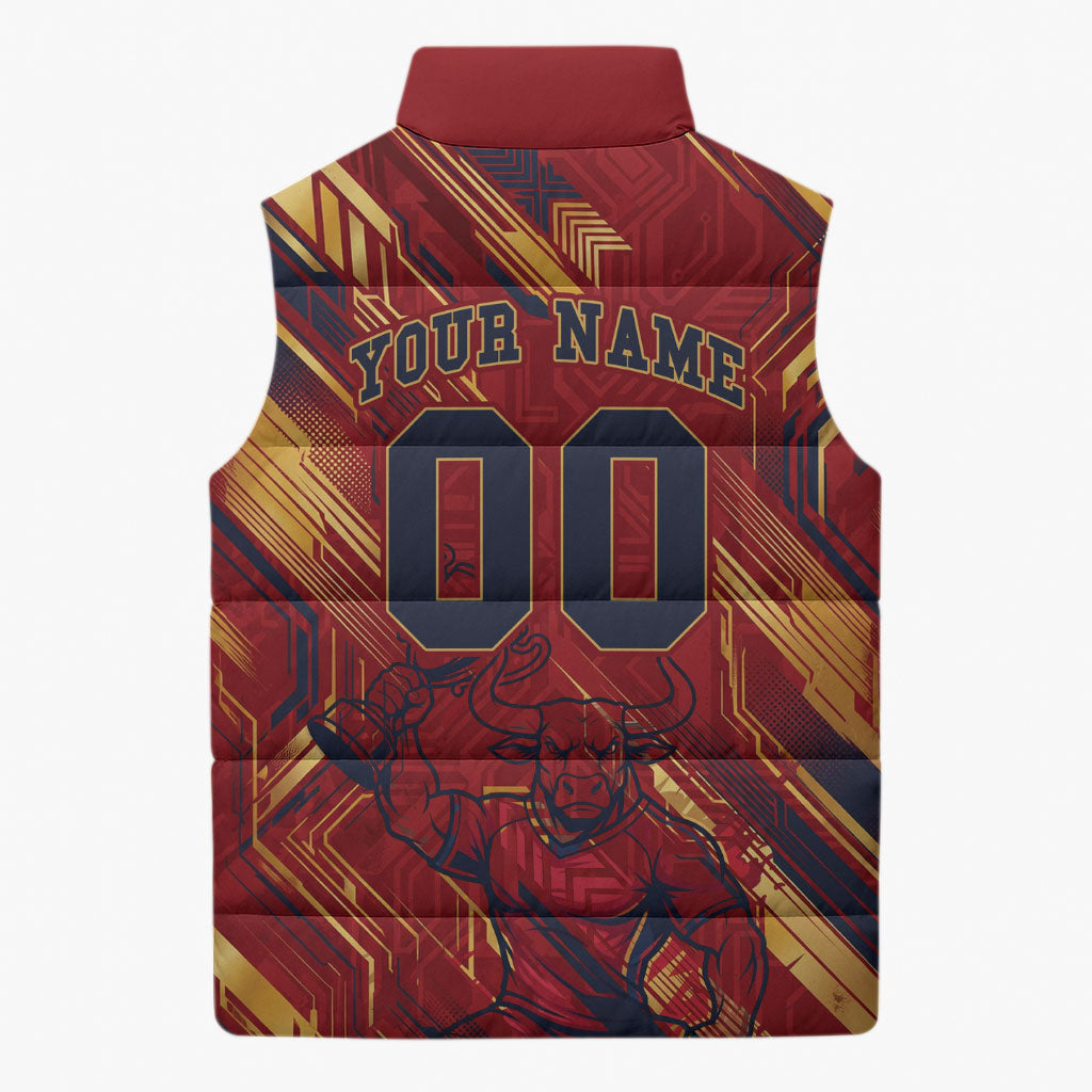 Personalized Spain Football Sleeveless Puffer Jacket Spanish Shield Bull Mascot