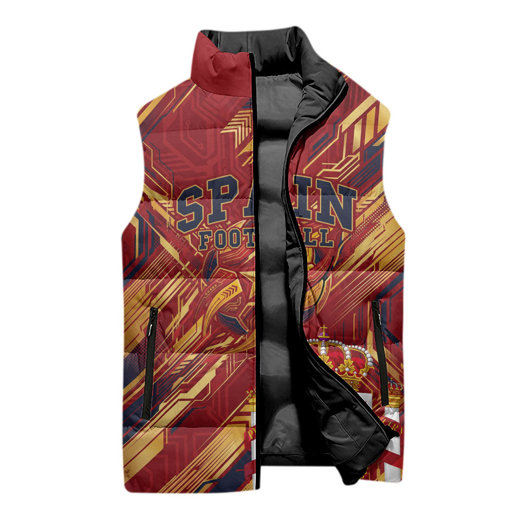 Personalized Spain Football Sleeveless Puffer Jacket Spanish Shield Bull Mascot