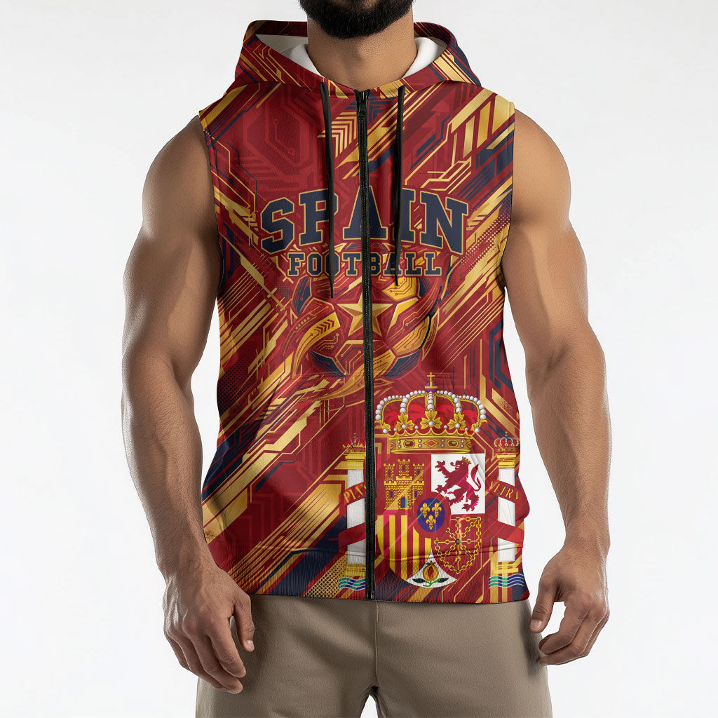 Personalized Spain Football Sleeveless Zip Hoodie Spanish Shield Bull Mascot