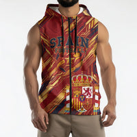 Personalized Spain Football Sleeveless Zip Hoodie Spanish Shield Bull Mascot