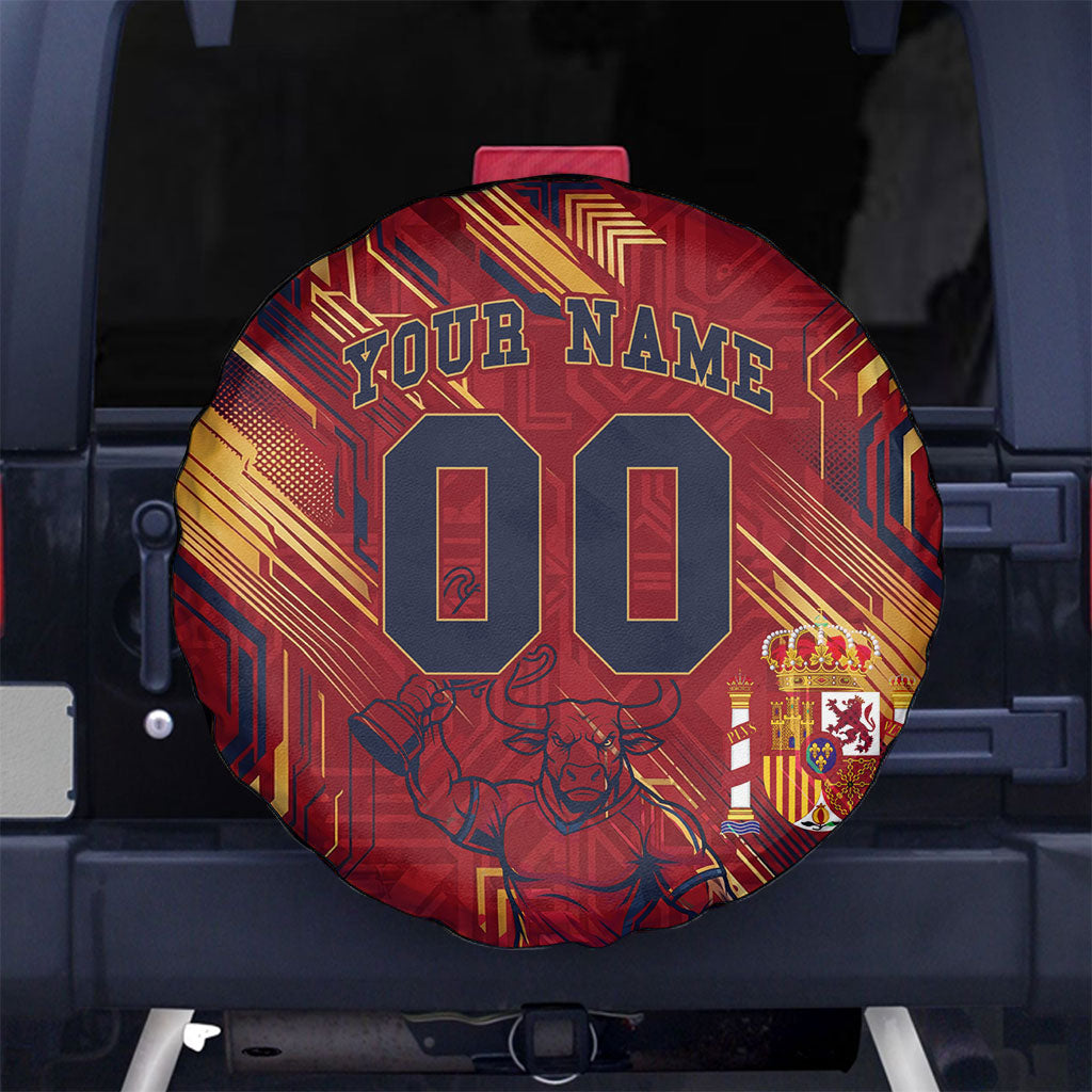 Personalized Spain Football Spare Tire Cover Spanish Shield Bull Mascot