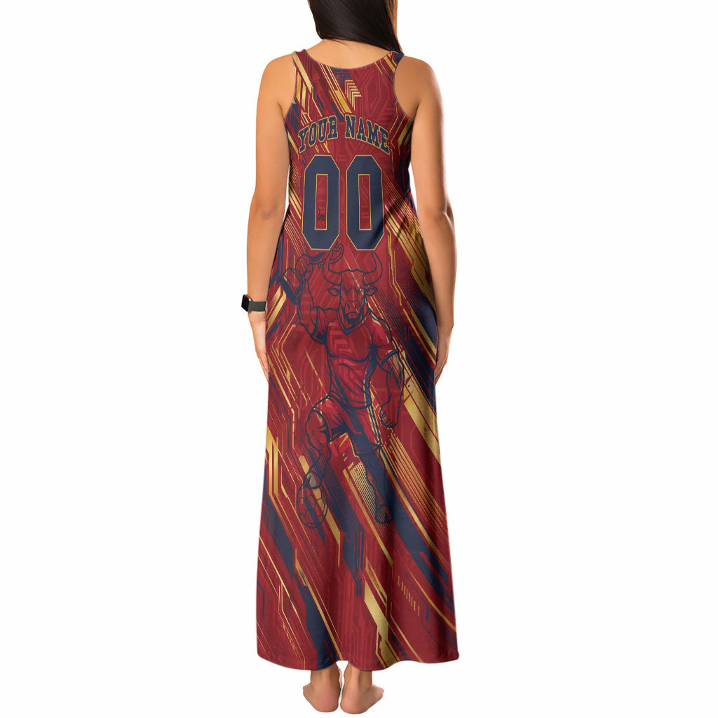 Personalized Spain Football Tank Maxi Dress Spanish Shield Bull Mascot