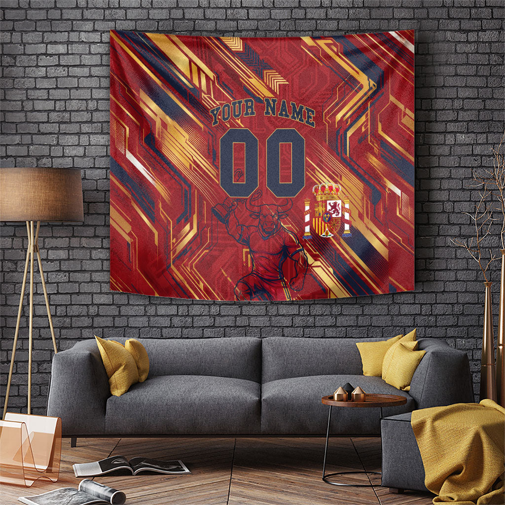 Personalized Spain Football Tapestry Spanish Shield Bull Mascot